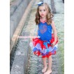  American's Birthday Royal Blue Tank Top With Red White Chevron Satin Lacing With Sparkle Crystal Bling Rhinestone USA Heart Print With Royal Blue Bow Red White Blue Petal Pettiskirt MN89 
